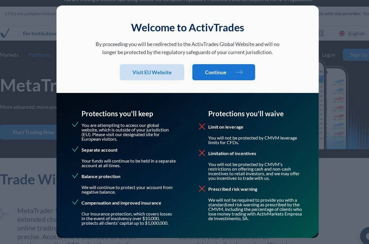 The platform page on the ActivTrades website