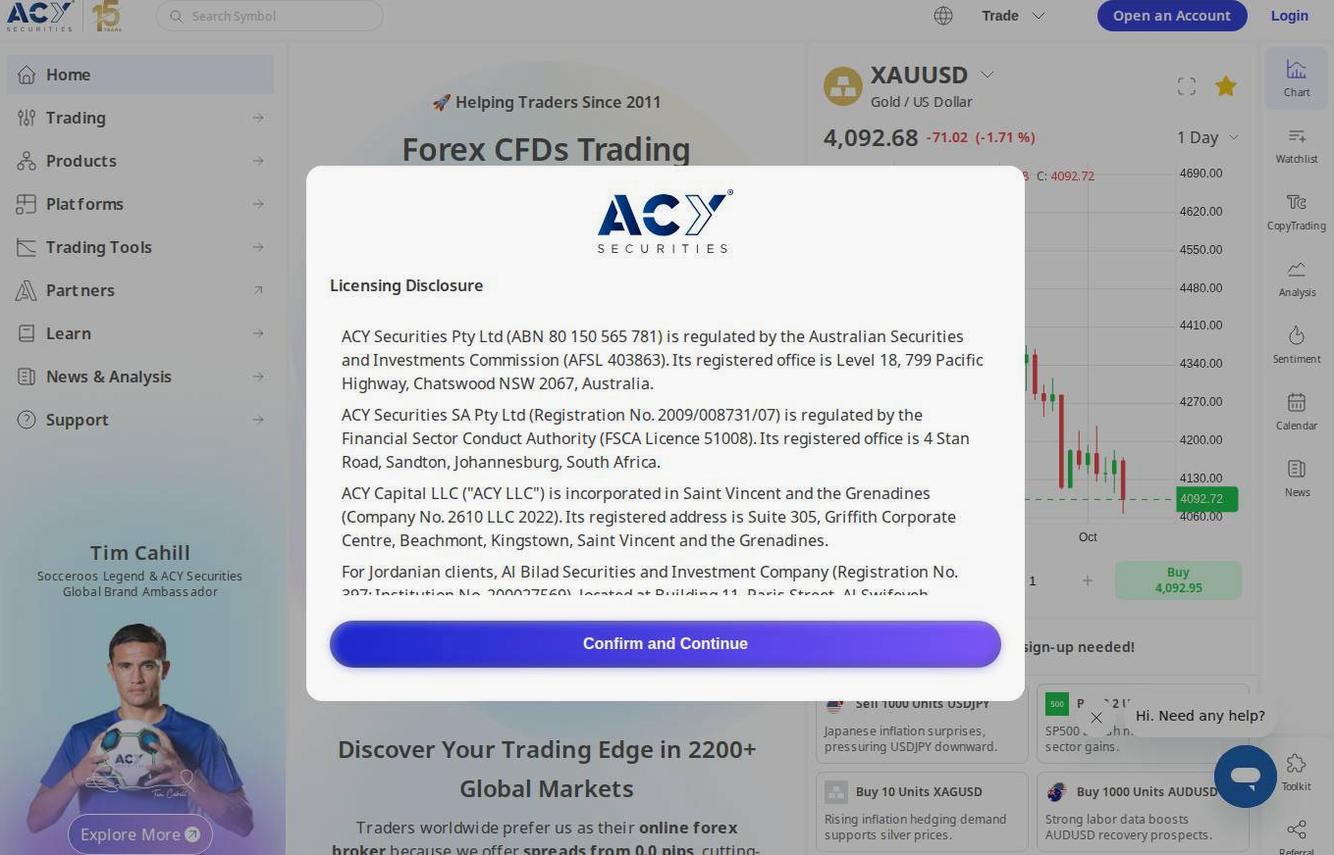 Screenshot of the ACY Securities website