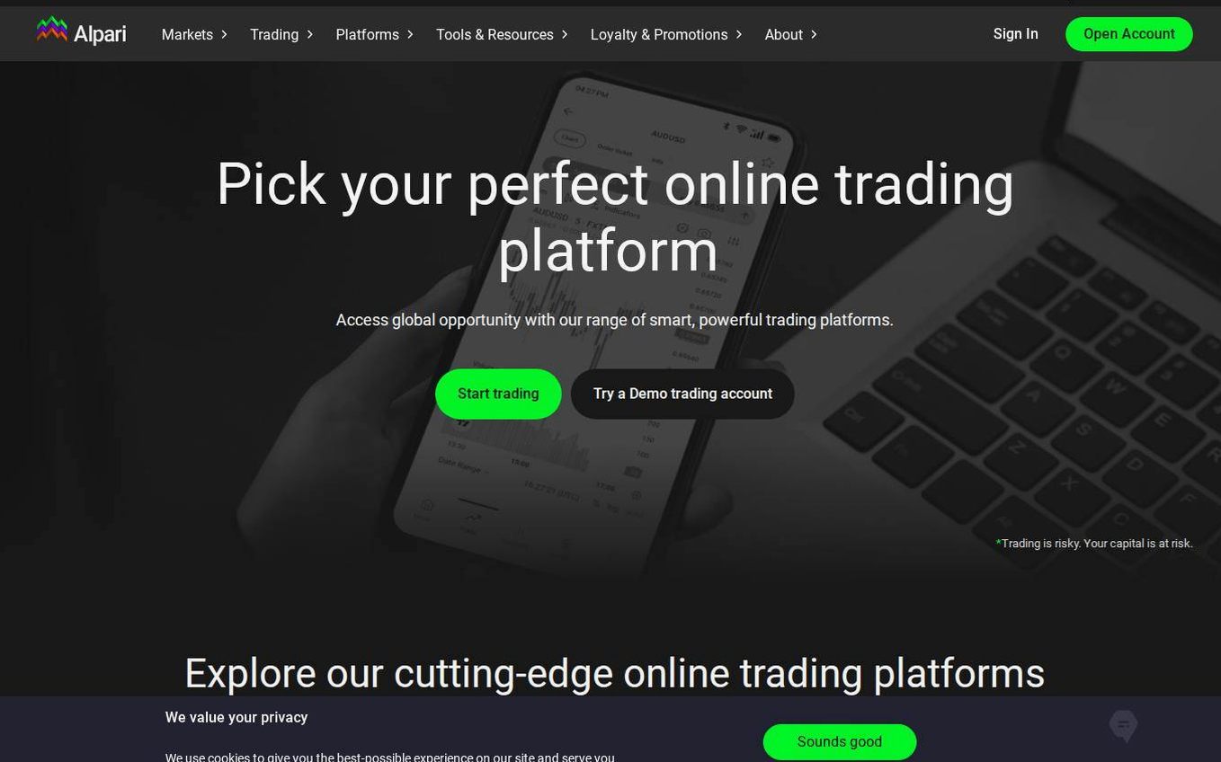 The platform page on the Alpari website