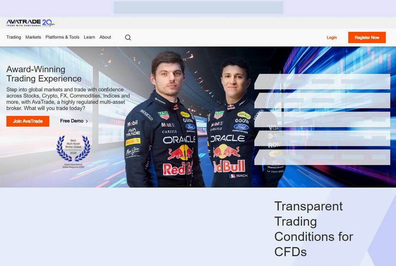 Screenshot of the AvaTrade website