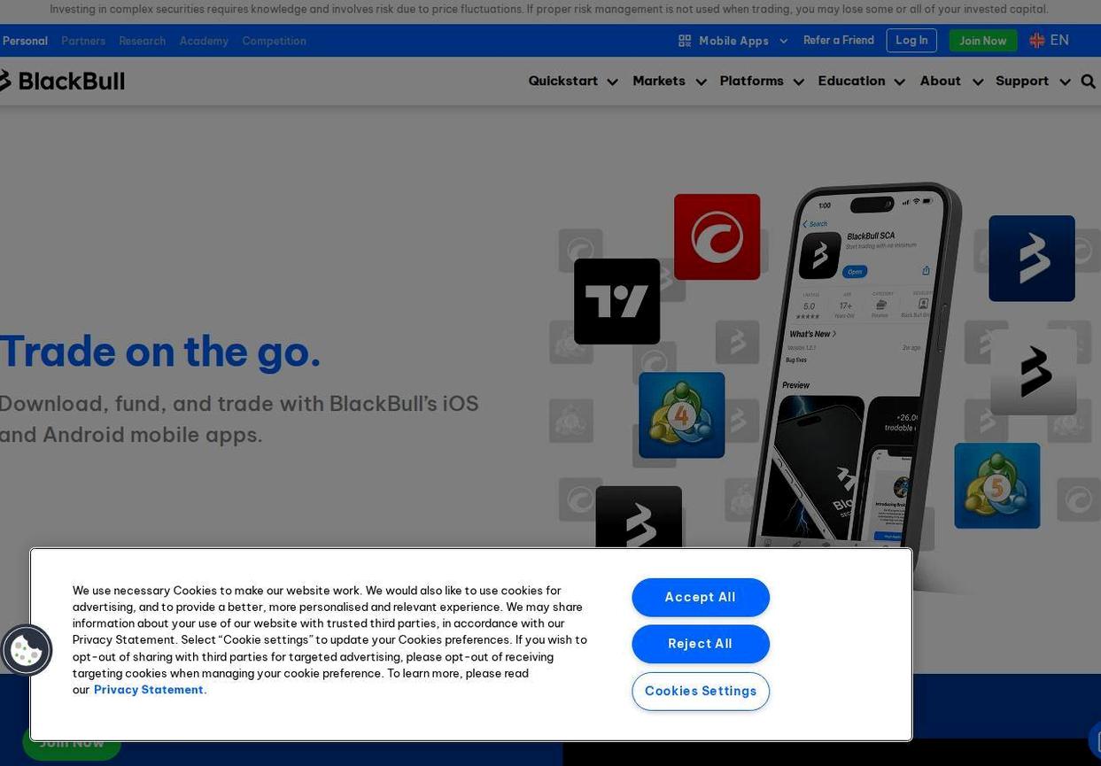 The platform page on the BlackBull Markets website