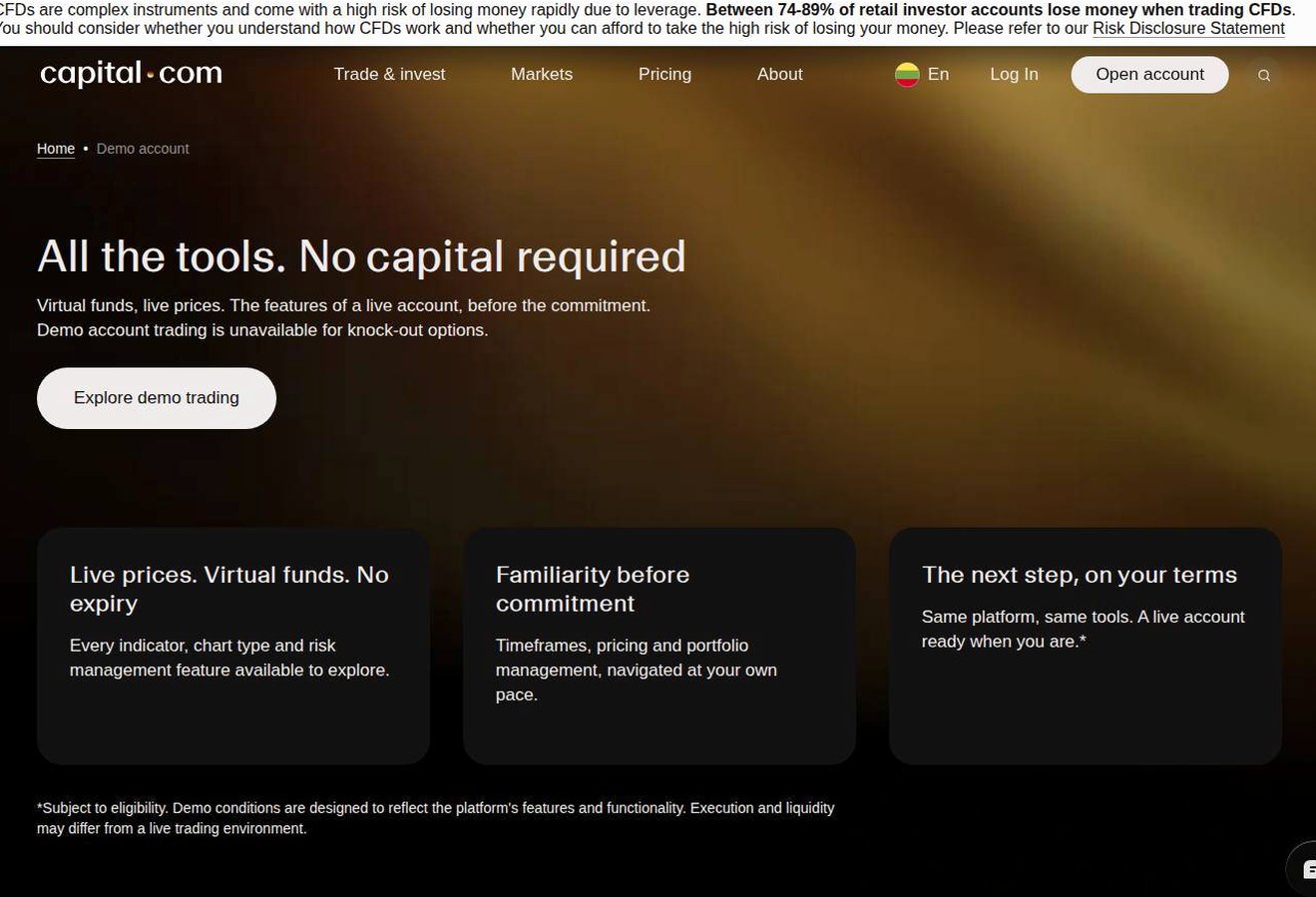 The platform page on the Capital.com website