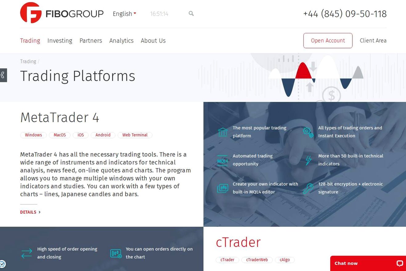 The platform page on the FIBO Group website