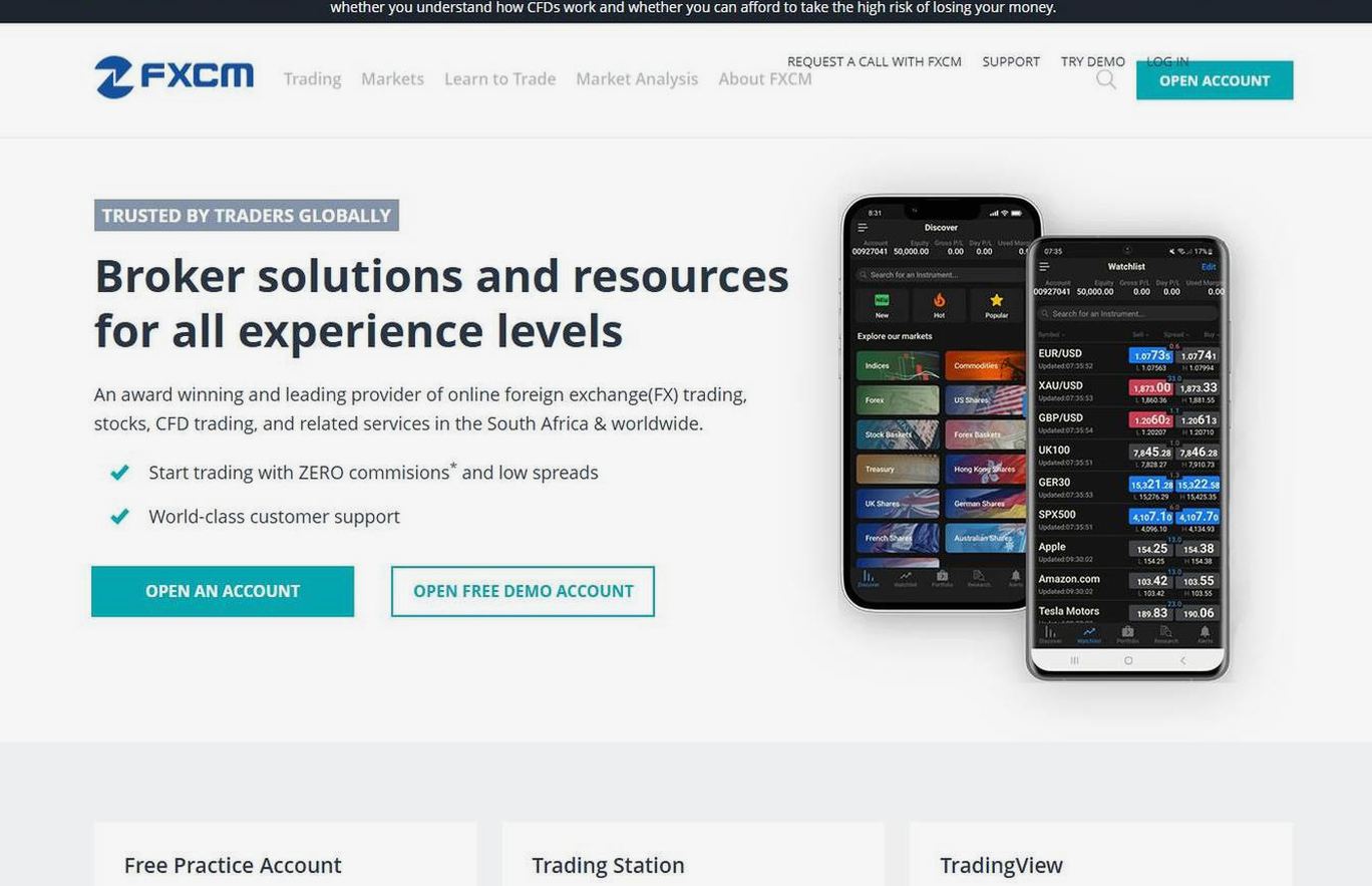 Screenshot of the FXCM website