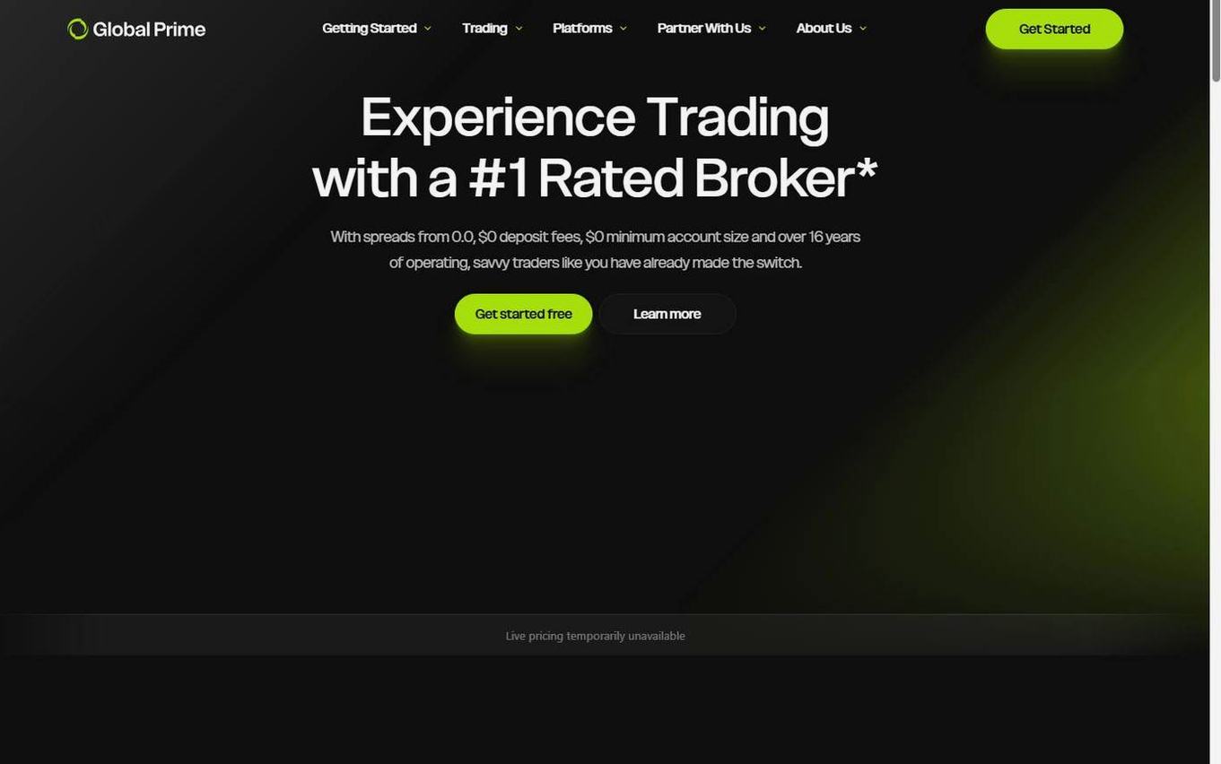 Screenshot of the Global Prime website