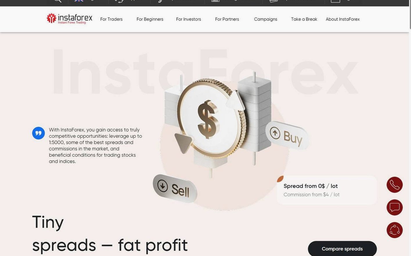 Screenshot of the InstaForex website