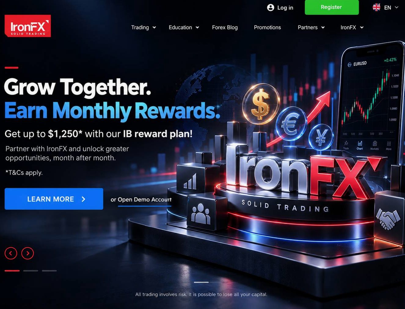 Screenshot of the IronFX website