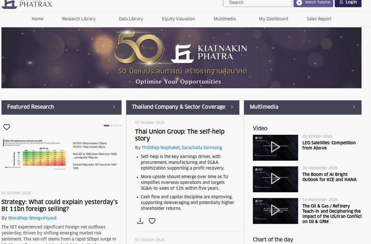 Screenshot of the Kiatnakin Phatra Securities (KKP) website