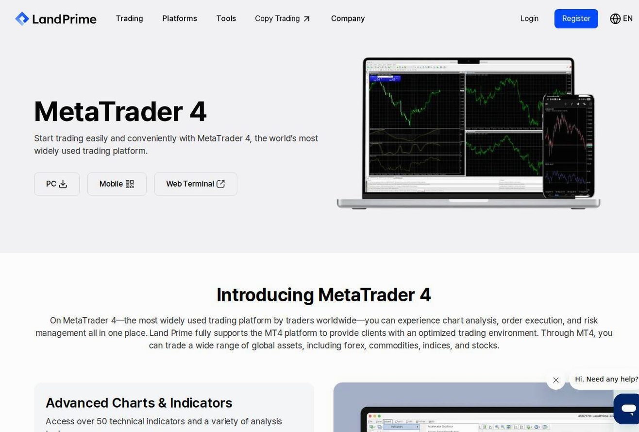 The platform page on the Land-FX website