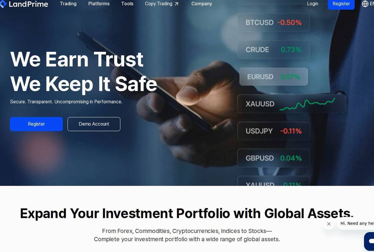 Screenshot of the Land-FX website