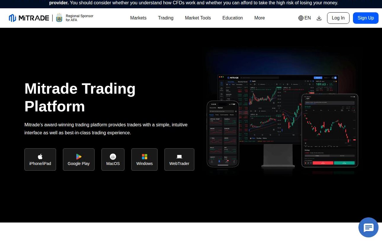 The platform page on the Mitrade website