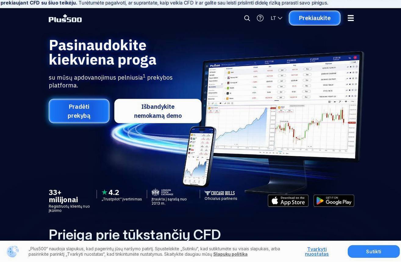Screenshot of the Plus500 website