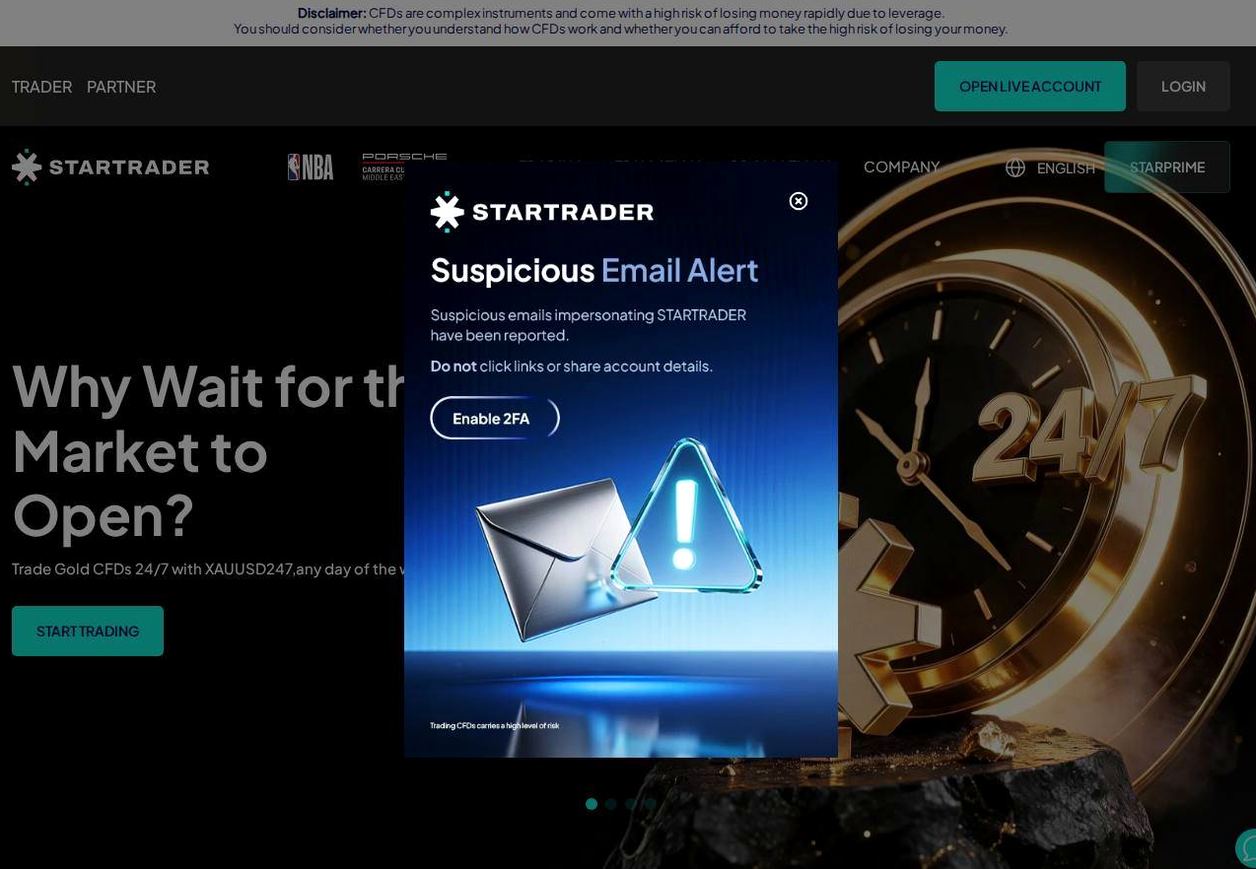 Screenshot of the STARTRADER website