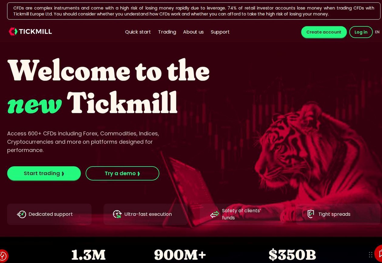 Screenshot of the Tickmill website