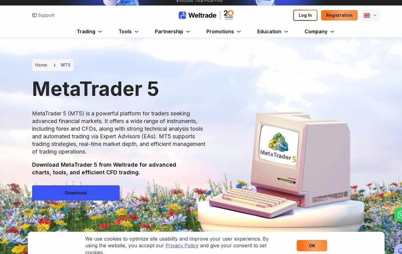 The platform page on the Weltrade website