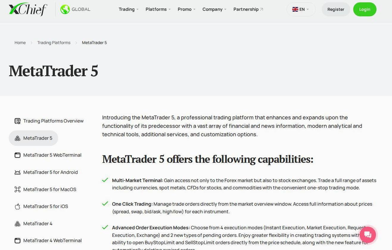 The platform page on the XChief website